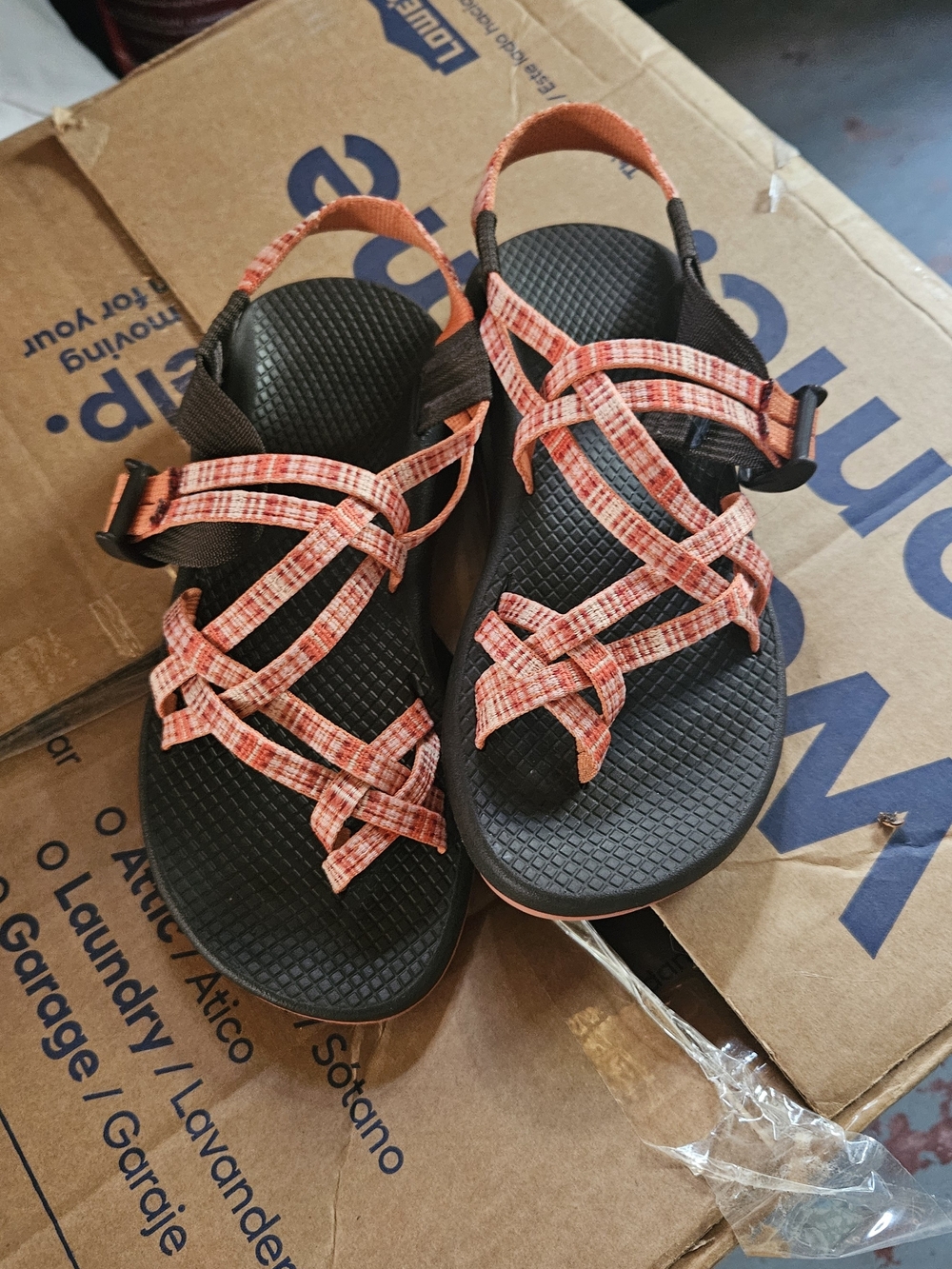 Chaco Women's Coral Pattern Strappy Sandals with Black Footbed